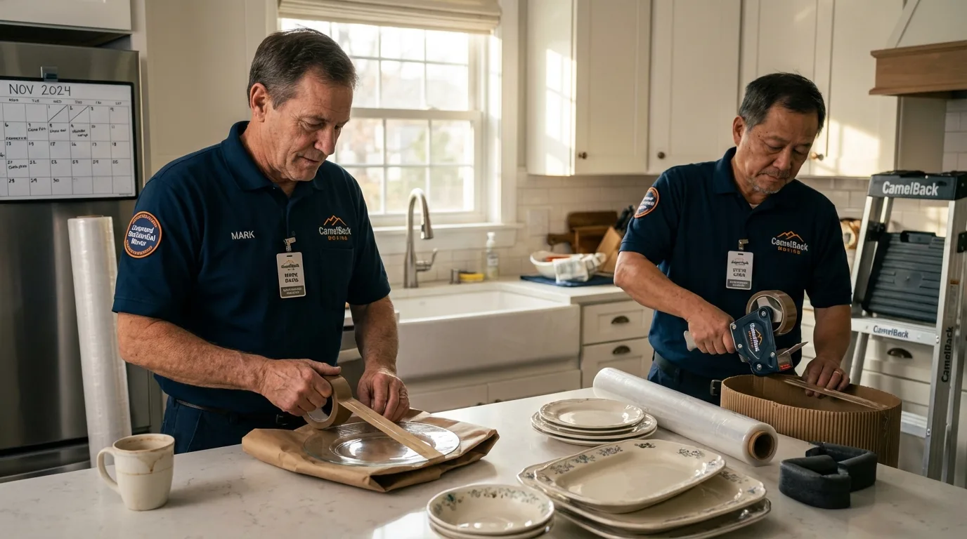 Professional crew packing kitchen dishware in Roseland, LA